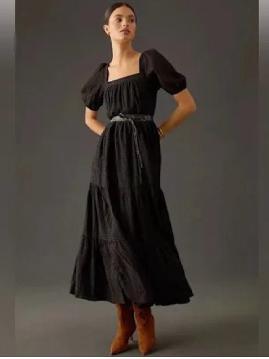 Anthropologie Dresses & Skirts - By Anthropologie Tiered Puff-Sleeve Maxi Dress in Black Size Large
